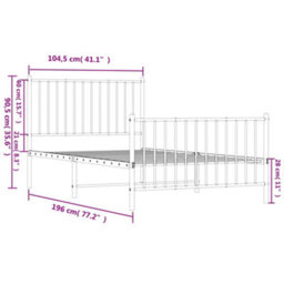 Berkfield Metal Bed Frame With Headboard And Footboard White 100X190 Cm - thumbnail 9