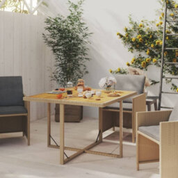 Berkfield Garden Table Beige 109X107X74 Cm Poly Rattan&solid Wood Acacia - thumbnail 3