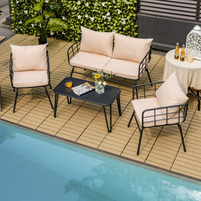 Costway 4 Pcs Patio Conversation Set Outdoor Furniture Loveseat Coffee Table 2 Chairs - image 1