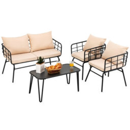 Costway 4 Pcs Patio Conversation Set Outdoor Furniture Loveseat Coffee Table 2 Chairs - thumbnail 2