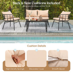 Costway 4 Pcs Patio Conversation Set Outdoor Furniture Loveseat Coffee Table 2 Chairs - thumbnail 6