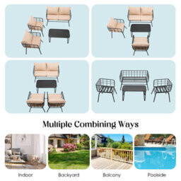 Costway 4 Pcs Patio Conversation Set Outdoor Furniture Loveseat Coffee Table 2 Chairs - thumbnail 9