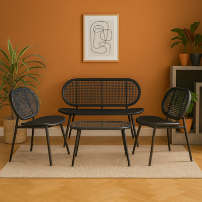 Home Republic Rattan Garden Set With Sofa, Chairs And Table Black 4 Piece