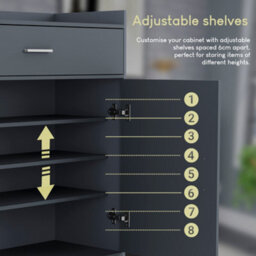 Lassic Vida Designs Dalby Grey 2 Door 1 Drawer Shoe Storage Cabinet - thumbnail 7