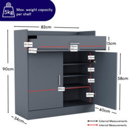 Lassic Vida Designs Dalby Grey 2 Door 1 Drawer Shoe Storage Cabinet - thumbnail 3