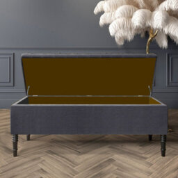 180Cm Paris Striped Ottoman Storage Bench -Upholstered Shoes Bench With Black Turned Wooden Legs - Charcoal Naple Ottoman Bench - thumbnail 2
