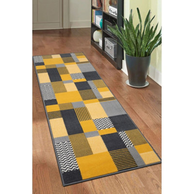 Melrose Colorama Montreal Yellow Square Design Medium Indoor Area Runner Rug 060/200Cm - image 1