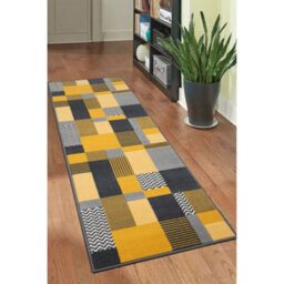 Melrose Colorama Montreal Yellow Square Design Medium Indoor Area Runner Rug 060/200Cm - thumbnail 1