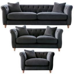 Furnishings For Less UK Elsie Velvet Chesterfield Plush Velvet Midnight 3 Seater + 2 Seater + Armchair Set - thumbnail 1