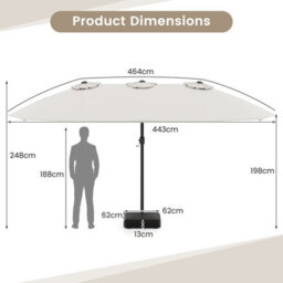 Costway 4.6M Double Sided Patio Parasol Outdoor Large Market Umbrella W/ Base-Beige - thumbnail 3