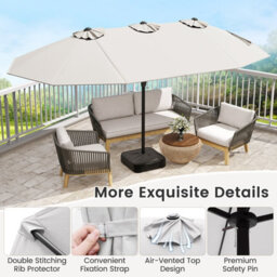 Costway 4.6M Double Sided Patio Parasol Outdoor Large Market Umbrella W/ Base-Beige - thumbnail 7