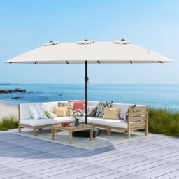 Costway 4.6M Double Sided Patio Parasol Outdoor Large Market Umbrella W/ Base-Beige - thumbnail 9