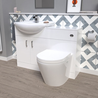 Nes Home 1150mm White Vanity Unit With Basin, Wc Unit & Back To Wall Toilet - image 1