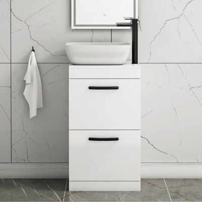 Royal Bathrooms 500mm Floor Standing Vanity Unit 2 Drawer Gloss White & Countertop Basin - Elva With Matt Black Handle - image 1
