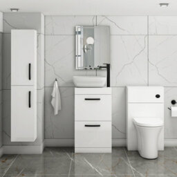 Royal Bathrooms 500mm Floor Standing Vanity Unit 2 Drawer Gloss White & Countertop Basin - Elva With Matt Black Handle - thumbnail 2