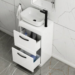 Royal Bathrooms 500mm Floor Standing Vanity Unit 2 Drawer Gloss White & Countertop Basin - Elva With Matt Black Handle - thumbnail 3