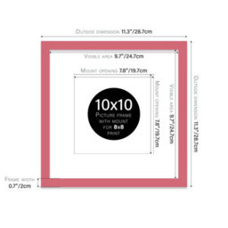"10X10"" Pink Picture Frame - 10X10"" Square Frame With 8X8"" Mount For 10X10""/8X8"" Pictures Moderrn Style Thin Edge, 1 Pack" - thumbnail 2