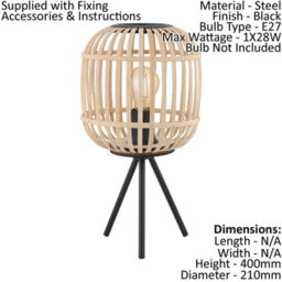 Modern Black Tripod Table Lamps With Wood Cage Shade - Set Of 2 - thumbnail 2