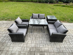 Fimous Rattan Garden Furniture Set 6 Seater Patio Outdoor Lounge Sofa Set With Rectangular Dining Table For Balcony - thumbnail 1