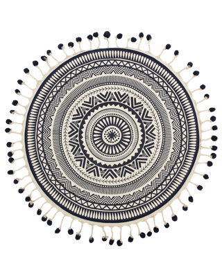 Beliani Cream And Navy Round Cotton Rug 120 Cm With Tassels - image 1