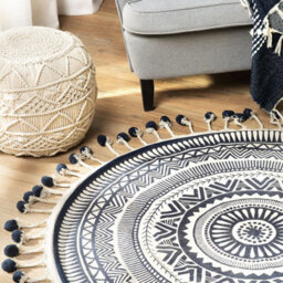 Beliani Cream And Navy Round Cotton Rug 120 Cm With Tassels - thumbnail 2