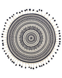 Beliani Cream And Navy Round Cotton Rug 120 Cm With Tassels - thumbnail 1