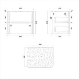 Royal Bathrooms Venice 600mm Gloss White Wall Mounted Bathroom Countertop Vanity Unit 2 Drawer With Art Basin - thumbnail 8