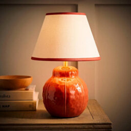 Valuelights Gourdette Burnt Orange Glazed Table Lamp With Tapered Trim Shade - thumbnail 5