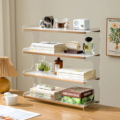 Log Colour 4 Tier Acrylic Desktop Bookcase Home Office Storage Rack - image 1