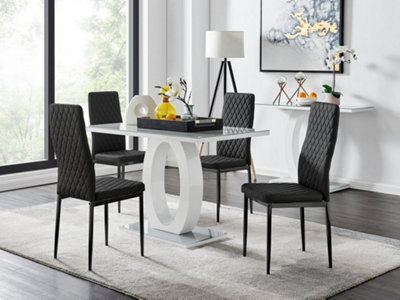 Furniturebox Giovani Rectangular 4 Seat White High Gloss Unique Halo Dining Table Grey Glass Top 4 Black Faux Leather Black Leg Milan Chairs - image 1
