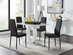 Furniturebox Giovani Rectangular 4 Seat White High Gloss Unique Halo Dining Table Grey Glass Top 4 Black Faux Leather Black Leg Milan Chairs - thumbnail 1