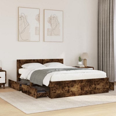 Berkfield Bed Frame With Headboard Without Mattress Smoked Oak 120X190 Cm Small Double - image 1