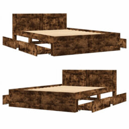 Berkfield Bed Frame With Headboard Without Mattress Smoked Oak 120X190 Cm Small Double - thumbnail 8