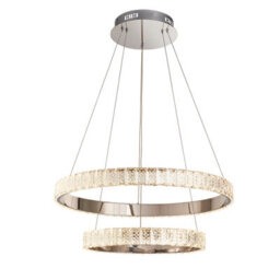 Ceiling Pendant Light Chrome & Clear Crystal 2 X 22.5W Led Bulb Included