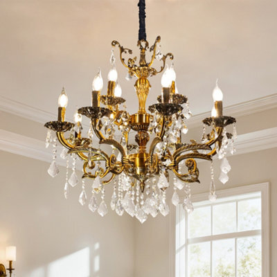 Vrygle 100Cm French Country Crystal Chandeliers Ceiling Light 12 Lights Vintage Pendant Light For Living Room E14 - image 1