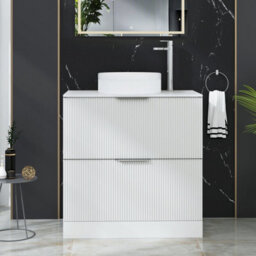 Royal Bathrooms Evora 800mm Matt White Fluted Floor Standing Countertop Vanity Unit 2 Drawer With Round Basin - thumbnail 1