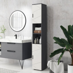 Kleankin Tall Bathroom Storage Cabinet With Soft Close Mechanism, Grey - thumbnail 9