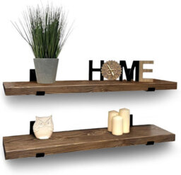 Mkgt Handcrafted Rustic Wooden Floating Shelves, Solid Wood, Made In Uk Wall Mounted Shelf (Walnut Set Of 2, 130Cm)