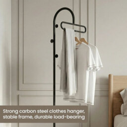 Black Freestanding Coat Rack With Hook & Shelves - thumbnail 2