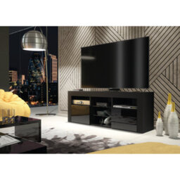 Tv Unit 145Cm Modern Black With High Gloss Doors - Creative Furniture - thumbnail 3