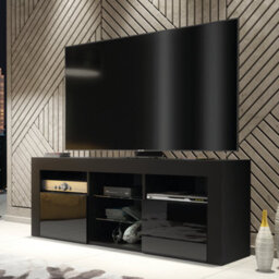 Tv Unit 145Cm Modern Black With High Gloss Doors - Creative Furniture