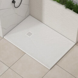Royal Bathrooms Luxor Rectangular White Slate Effect Stone Shower Tray 1000 X 800 X 30mm With White Grate