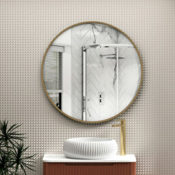 Royal Bathrooms Elmore 800 X 800mm Wall Mounted Bathroom Mirror Round Brushed Brass Aluminium Framed Non-Led Minimalist Design