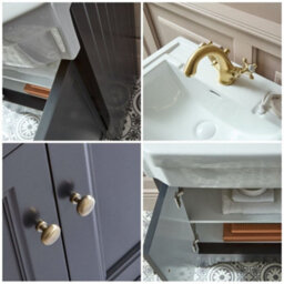 Homestylestore Black Grey 570mm Bathroom Vanity Unit And Round Brushed Gold Handles - thumbnail 2
