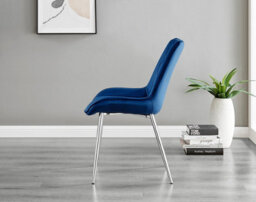 Furniturebox Uk Leonardo White Glass Marble Effect Silver Leg Table & 4 Navy Pesaro Silver Chairs - thumbnail 6