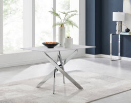 Furniturebox Uk Leonardo White Glass Marble Effect Silver Leg Table & 4 Navy Pesaro Silver Chairs - thumbnail 2