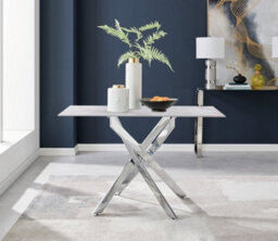 Furniturebox Uk Leonardo White Glass Marble Effect Silver Leg Table & 4 Navy Pesaro Silver Chairs - thumbnail 3