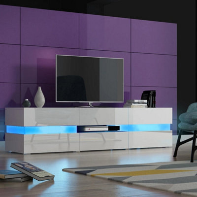White 177Cm Tv Stand High Gloss Rgb Led - image 1