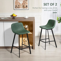 Wyld Haus Noso Tane Set Of 2 Green Faux Leather Upholstered Bar Stools - Counter Height, Powder-Coated Steel Frame - thumbnail 4