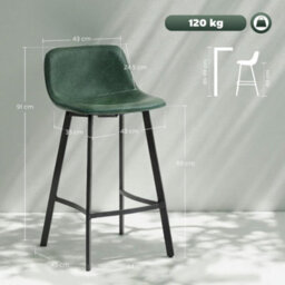 Wyld Haus Noso Tane Set Of 2 Green Faux Leather Upholstered Bar Stools - Counter Height, Powder-Coated Steel Frame - thumbnail 3
